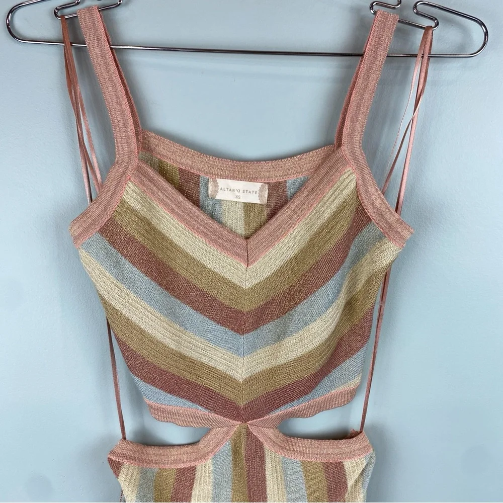 NWOT Altar’d state Avery Striped
Midi metallic knit Dress size XS - Picture 2 of 9